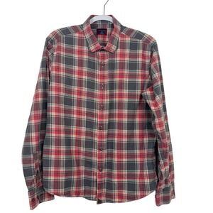 UNTUCKit Plaid Button Down Shirt Large Red Grey Excellent